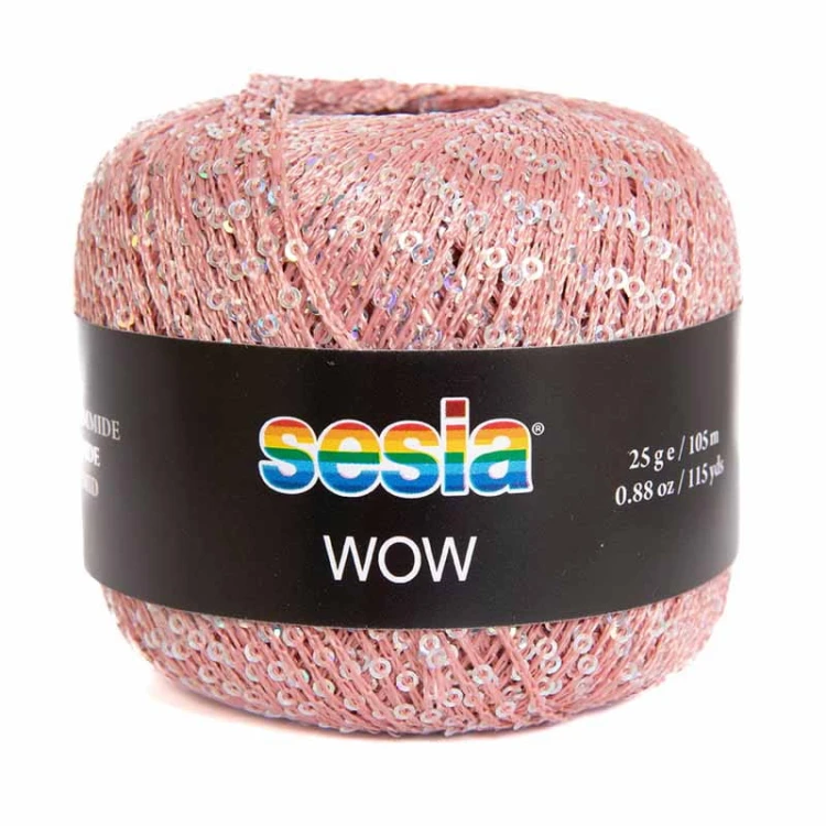 Włóczka / nić fantazyjna z cekinami Sesia Wow 2355 / brudny róż / 25g