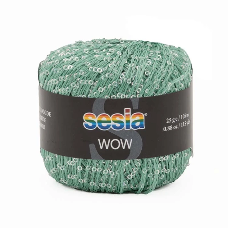 Włóczka / nić fantazyjna z cekinami Sesia Wow 2425 / mięta / 25g