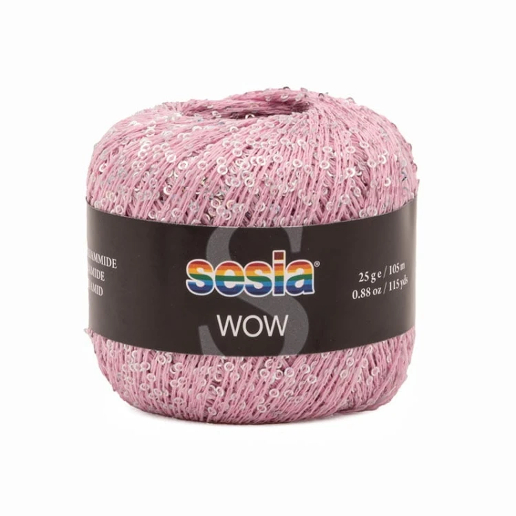Włóczka / nić fantazyjna z cekinami Sesia Wow 2791 / jasny róż / 25g