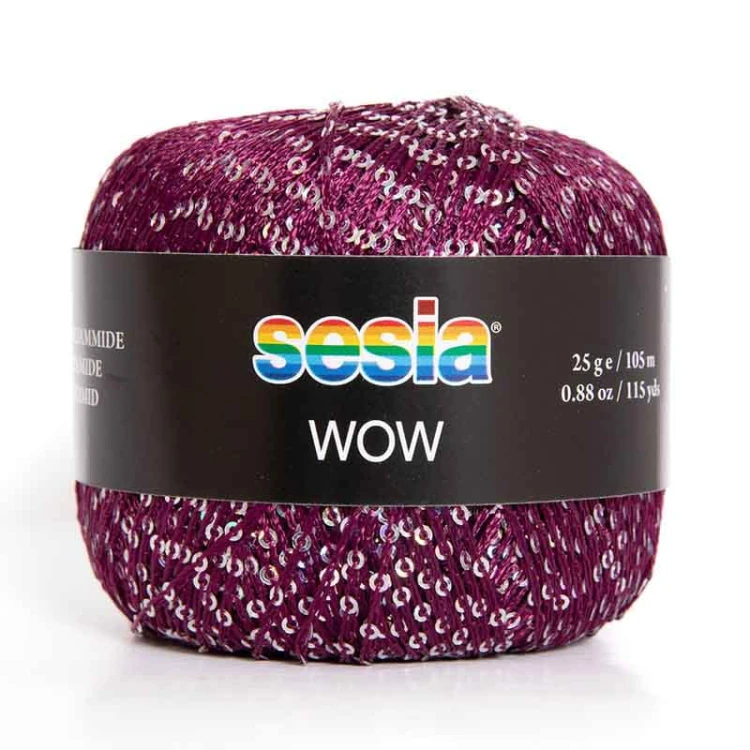 Włóczka / nić fantazyjna z cekinami Sesia Wow 5025 / winogrono / 25g