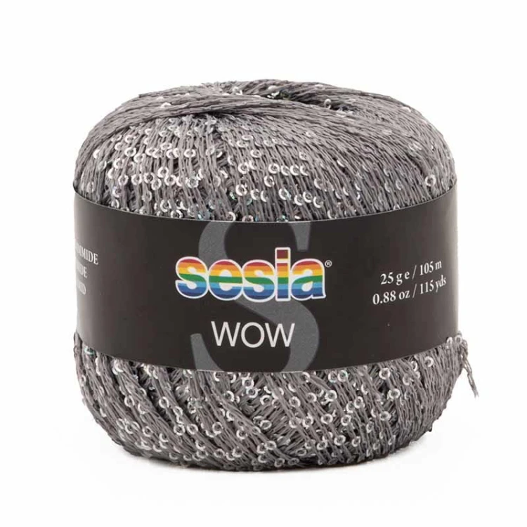 Włóczka / nić fantazyjna z cekinami Sesia Wow 8463 / szary / 25g
