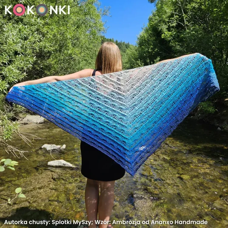 Autorka chust: Splotki MySzy; Wzór:  Ambrozja od Ananxo Handmade