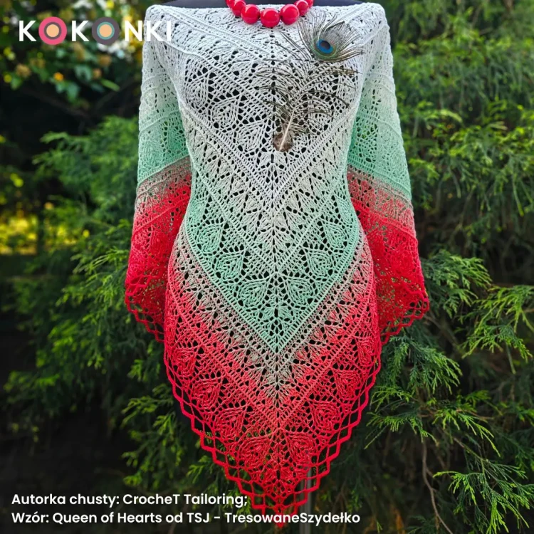 Autorka chusty:  CrocheT Tailoring; Wzór: Queen of Hearts od TSJ - TresowaneSzydełko