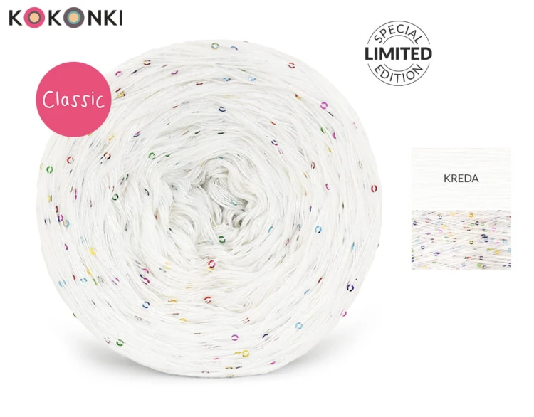 KOKONEK_Classic GLOW CG02 - Kreda + cekiny disco biel / 400 m / 3+1 nitki - GOTOWY