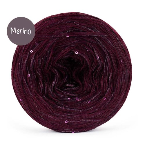 KOKONEK_Merino GLOW MG10 - Wino + cekiny wino / 400 m / 3+1 nitki - GOTOWY