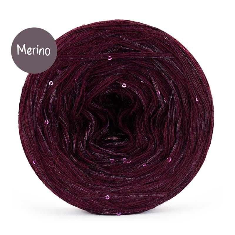 KOKONEK_Merino GLOW MG10 - Wino + cekiny wino / 400 m / 3+1 nitki - GOTOWY