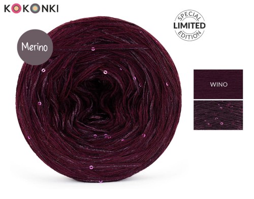 KOKONEK_Merino GLOW MG10 - Wino + cekiny wino / 400 m / 3+1 nitki - GOTOWY