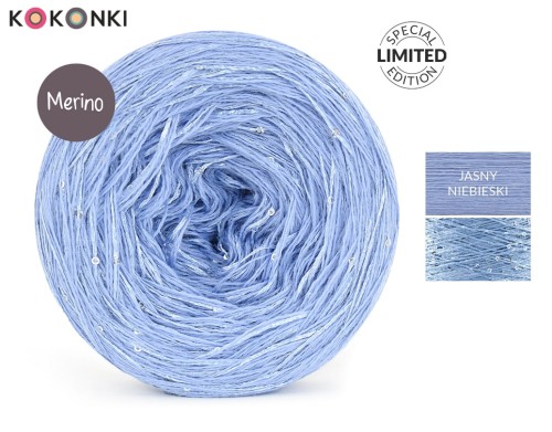 KOKONEK_Merino GLOW MG12 - Jasny niebieski + cekiny błękit / 400 m / 3+1 nitki - GOTOWY
