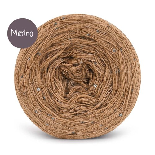 KOKONEK_Merino GLOW MG13 - Ciemny beż + cekiny kawa mrożona / 400 m / 3+1 nitki - GOTOWY