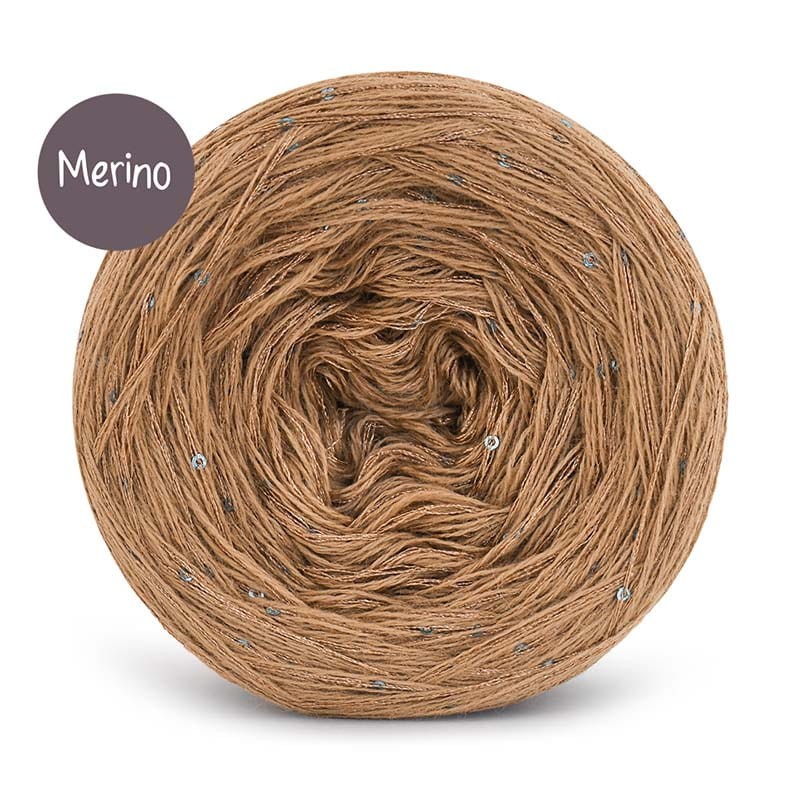 KOKONEK_Merino GLOW MG13 - Ciemny beż + cekiny kawa mrożona / 400 m / 3+1 nitki - GOTOWY
