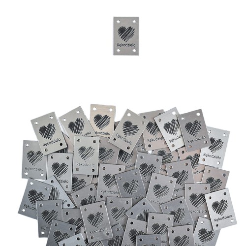 Metka plastik "Rękodzieło" / srebrny / 20 x 30 mm