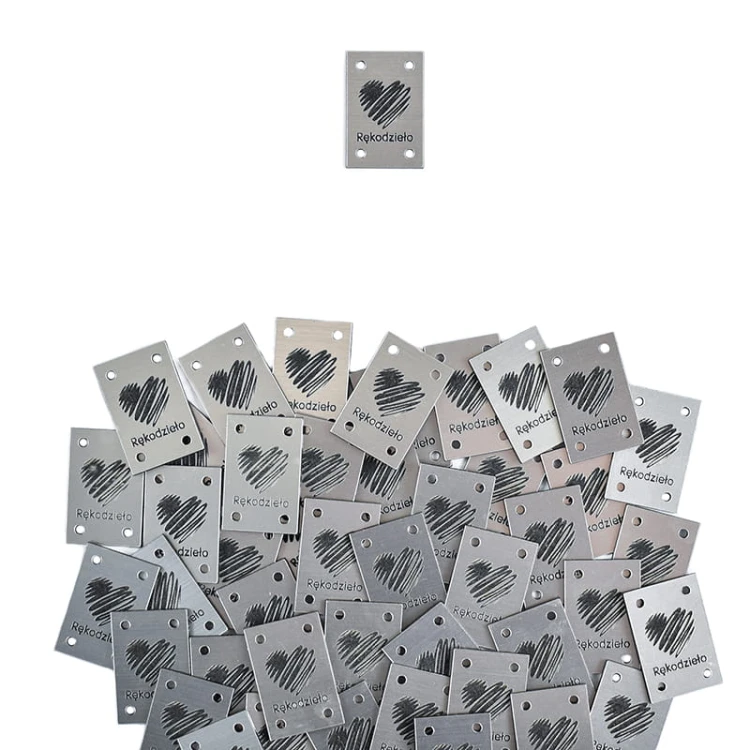 Metka plastik "Rękodzieło" / srebrny / 20 x 30 mm