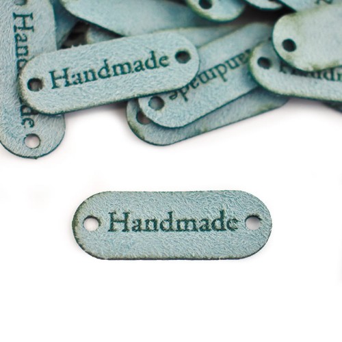 Metka nubuk premium "Handmade" / mięta / 15 x 40 mm