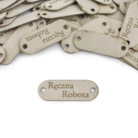 Zestaw metek nubuk premium "Ręczna Robota" / kawa z mlekiem / 15 x 40 mm / 5 szt. 