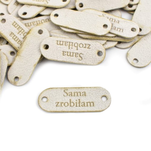 Zestaw metek nubuk premium "Sama zrobiłam'' / biel / 15 x 40 mm / 5 szt