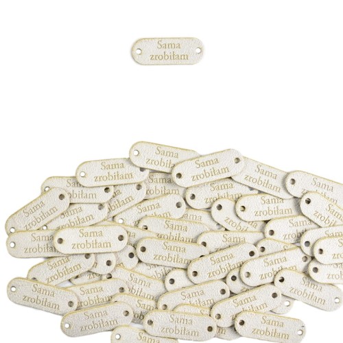 Zestaw metek nubuk premium "Sama zrobiłam'' / biel / 15 x 40 mm / 5 szt