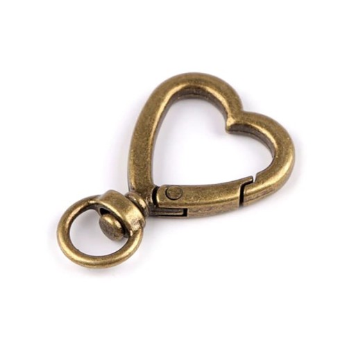 Karabińczyk metalowy serce / stary mosiądz / 10 mm / 1 szt. / 930163