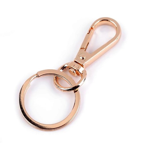 Karabińczyk metalowy z kółkiem / 15 x 38 mm / różowozłoty / 1 szt