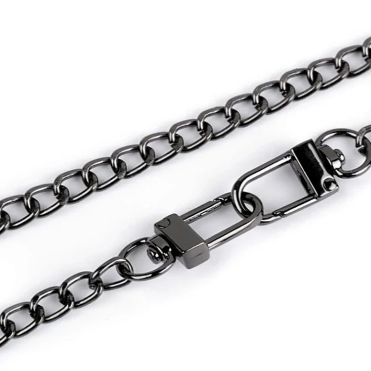 Łańcuszek do torebki z karabińczykiem / 6 mm / 125 cm / czarny nikiel / 930953