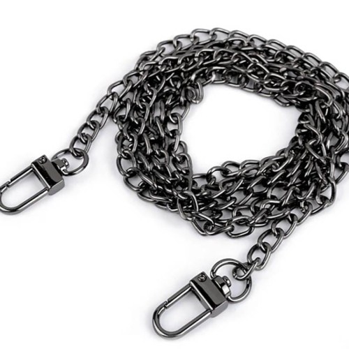 Łańcuszek do torebki z karabińczykiem / 6 mm / 125 cm / czarny nikiel / 930953