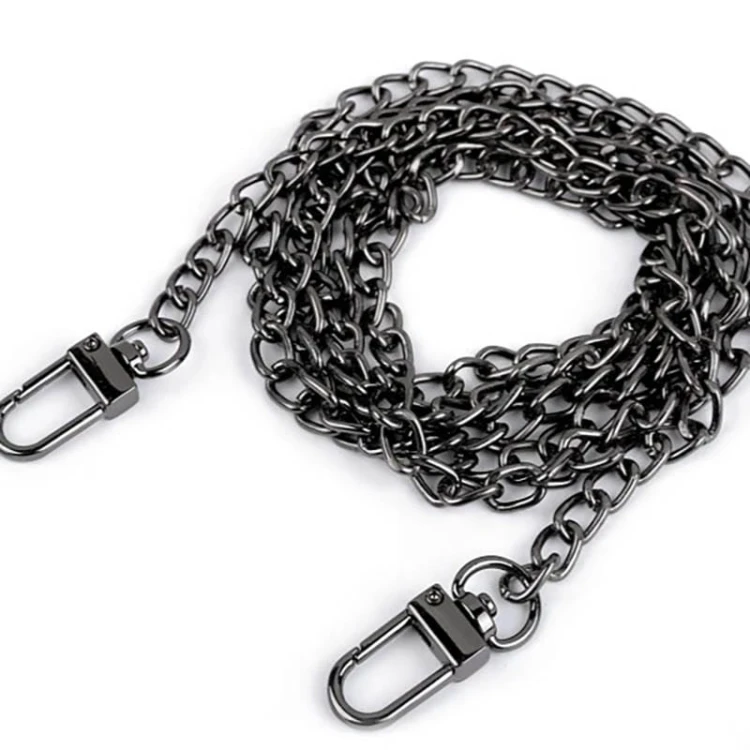Łańcuszek do torebki z karabińczykiem / 6 mm / 125 cm / czarny nikiel / 930953
