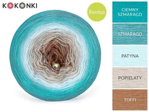 KOKONEK Bamboo BB116 Leśne Lustro - Ciemny szmaragd/szmaragd/patyna/popielaty/toffi / 4 nitki / 1200 m / 240 g - GOTOWY