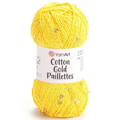 Włóczka z cekinami YarnArt Cotton Gold Paillettes 7106 / żółty ze złotem
