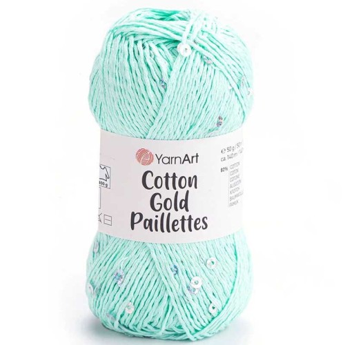 Włóczka z cekinami YarnArt Cotton Gold Paillettes 7112 / mięta ze srebrem