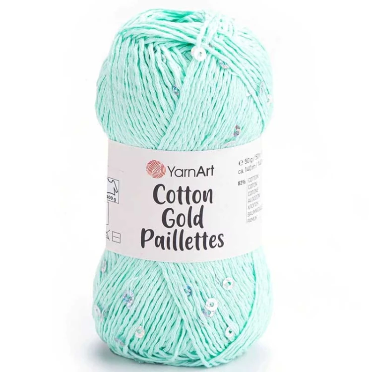 Włóczka z cekinami YarnArt Cotton Gold Paillettes 7112 / mięta ze srebrem