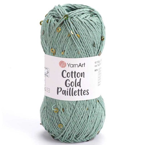 Włóczka z cekinami YarnArt Cotton Gold Paillettes 7113 / szałwia ze złotem