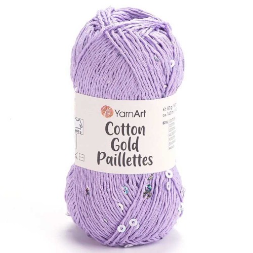 Włóczka z cekinami YarnArt Cotton Gold Paillettes 7116 / jasny fiolet ze srebrem