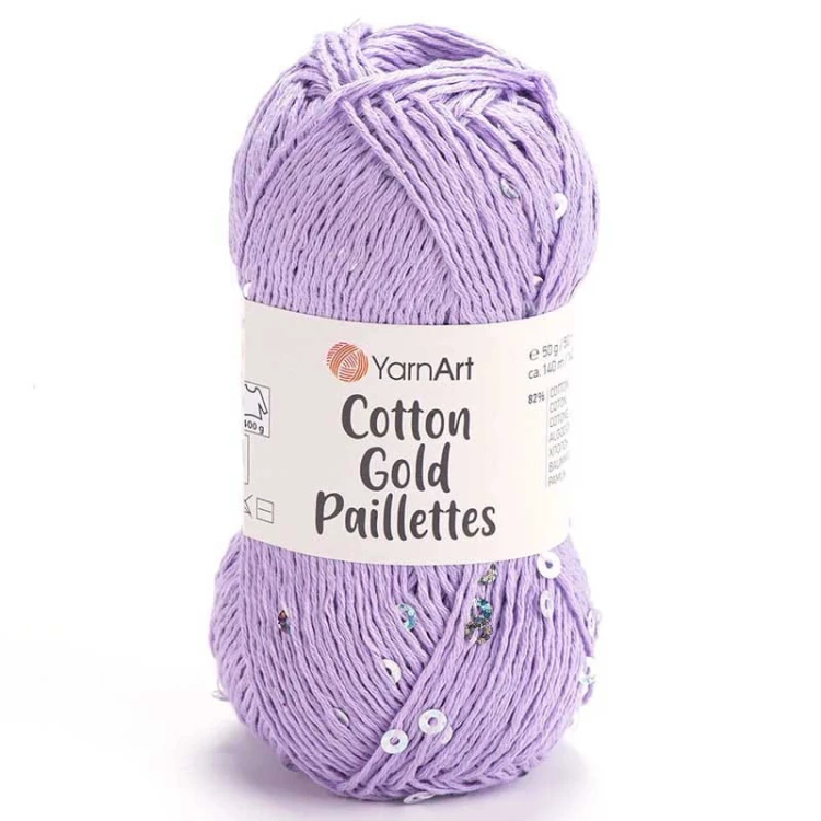 Włóczka z cekinami YarnArt Cotton Gold Paillettes 7116 / jasny fiolet ze srebrem