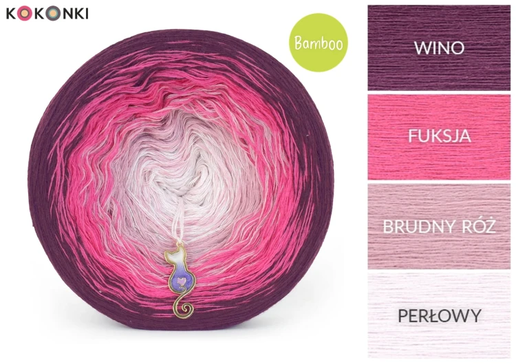 KOKONEK Bamboo BB131 Wino/fuksja/brudny róż/perłowy / 4 nitki / 1200 m / 240 g - GOTOWY
