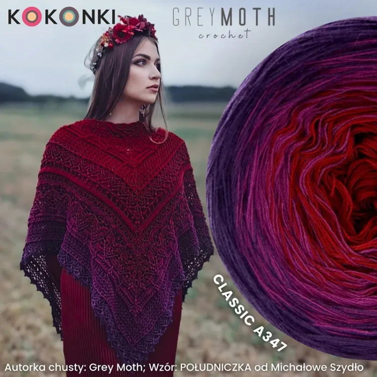 Autorka chusty: Grey Moth; Wzór: POŁUDNICZKA od Michałowe Szydło