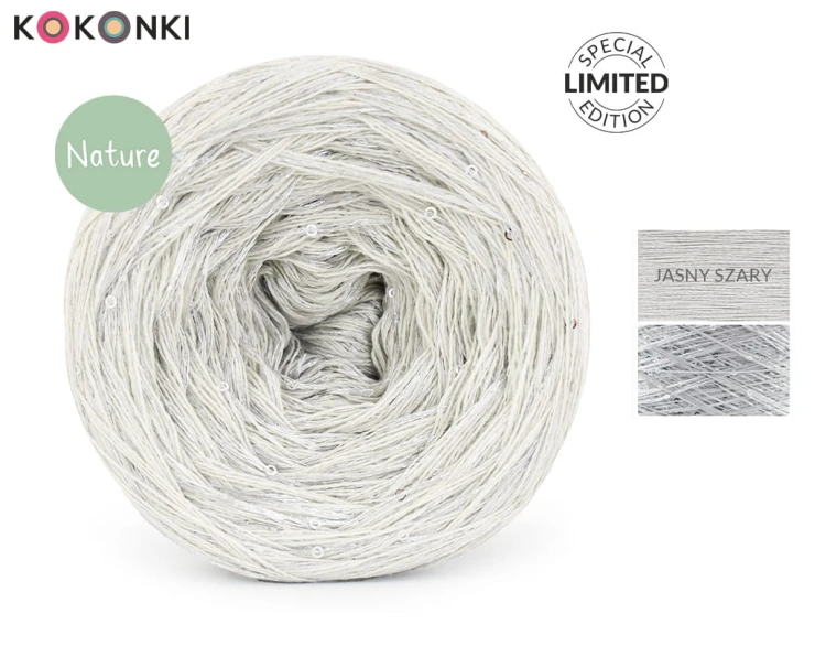 KOKONEK_Nature GLOW NG09 - Jasny szary + cekiny srebro / 400 m / 3+1 nitki - GOTOWY