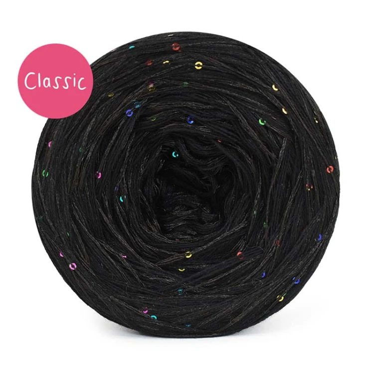 KOKONEK_Classic GLOW CG03 - Czerń + cekiny disco czerń / 400 m / 3+1 nitki - GOTOWY