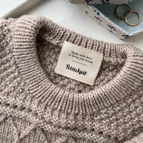 Metka tkana PetiteKnit "Made with love to keep you warm" / naturalny / 5 x 4 cm / 1 szt