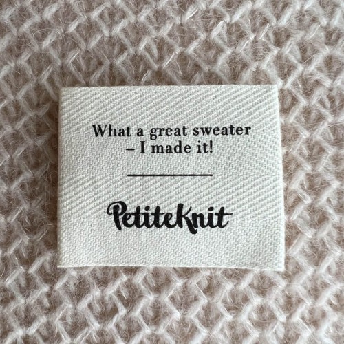 Metka tkana PetiteKnit "What a great sweater - I made it!" / naturalny /  5 x 4 cm / 1 szt