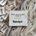 Metka tkana PetiteKnit "What a great sweater - I made it!" / naturalny /  5 x 4 cm / 1 szt