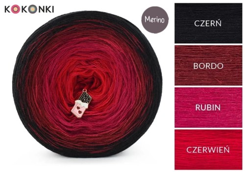 KOKONEK Merino 840 - Czerń/bordo/rubin/czerwień
