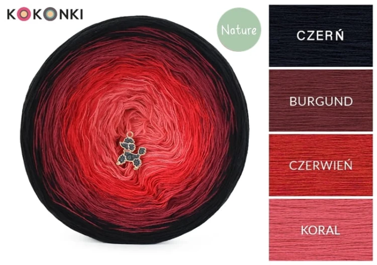 KOKONEK Nature NT098 - Czerń/burgund/czerwień/koral