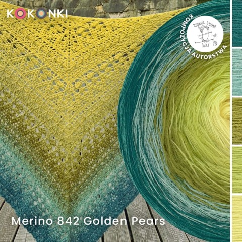 KOKONEK Merino 842 Golden Pears - Morski/ciemna mięta/oliwka/limetka/cytrynowy