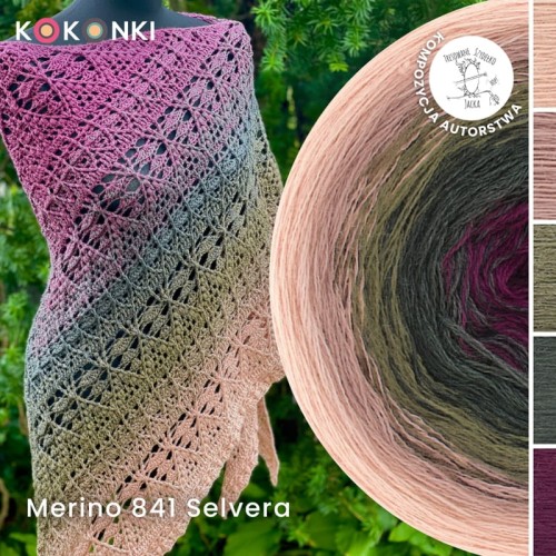 KOKONEK Merino 841 Selvera - Łososiowy/zgaszona morela/khaki/ciemne khaki/burak