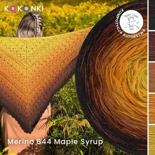 KOKONEK Merino 844 Maple Syrup - Czekolada/miedź melanż/ciepły brąz/miodowy/złoty