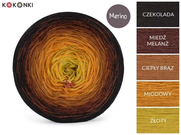 KOKONEK Merino 844 Maple Syrup - Czekolada/miedź melanż/ciepły brąz/miodowy/złoty