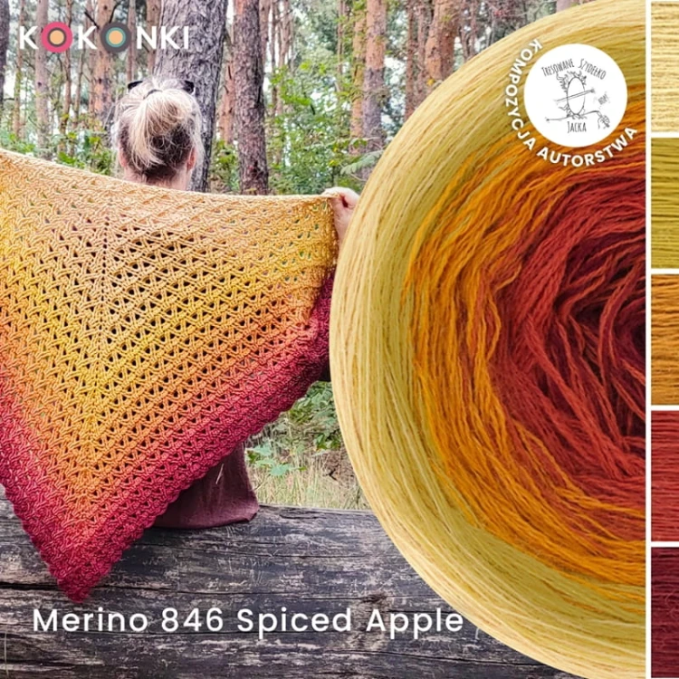KOKONEK Merino 846 Spiced Apple - Ptysiowy/złoty/miodowy/cegła/bordo