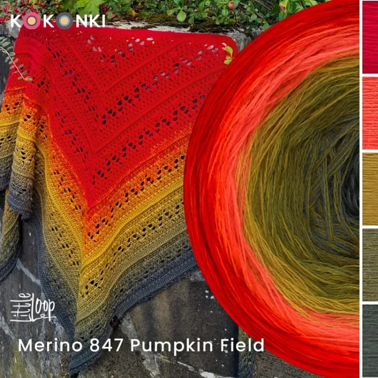 KOKONEK Merino 847 Pumpkin Field - Czerwień/jarzębina/musztarda/guacamole/ciemne khaki