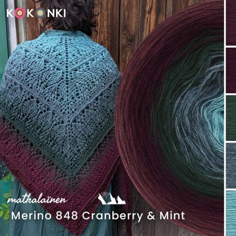 KOKONEK Merino 848 Cranberry & Mint - Wino melanż/wino/butelkowa zieleń/patyna melanż/patyna