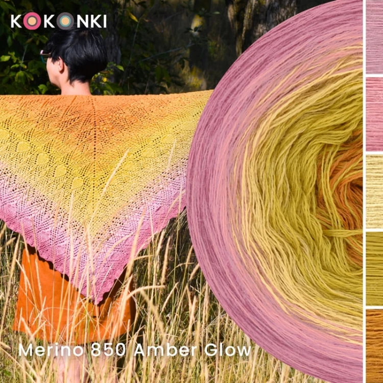 KOKONEK Merino 850 Amber Glow - Zgaszony róż/morela/ptysiowy/złoty/miodowy