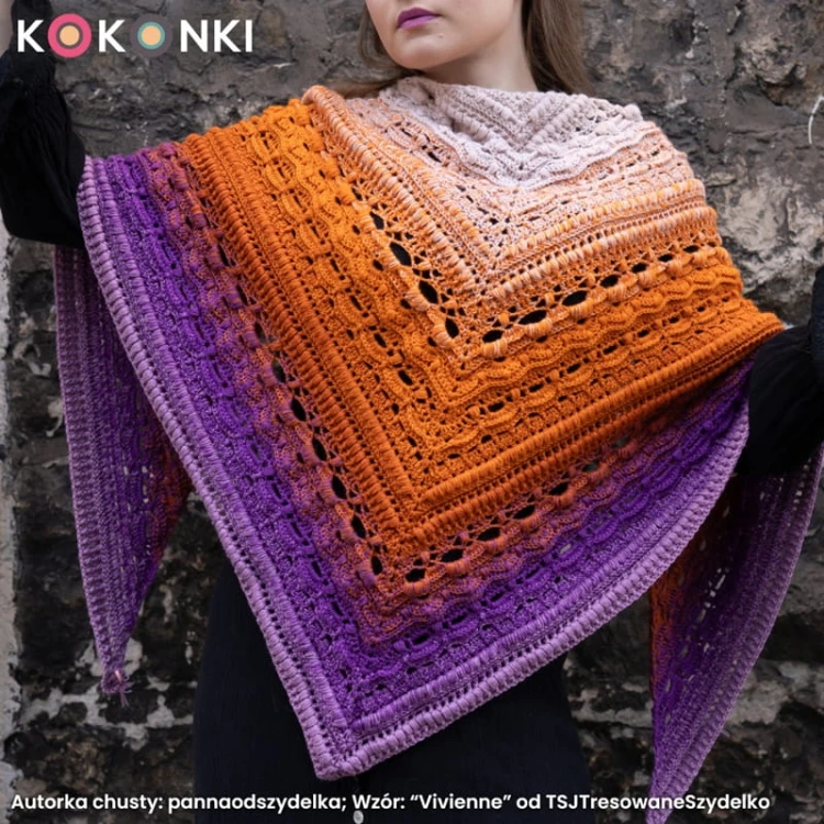 KOKONEK Merino 851 Trick or Treat - Wrzos/ciemny cyklamen/koniak/pomarańcz/nude